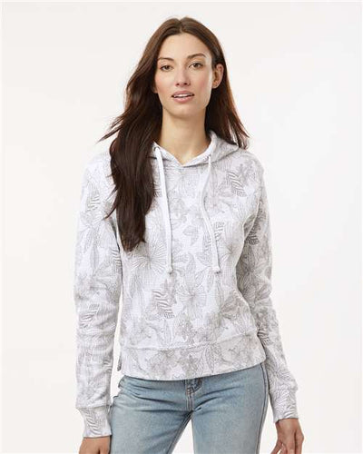 MV Sport W24105 Women's Maddie Floral Print Hooded Sweatshirt - Ash - model front