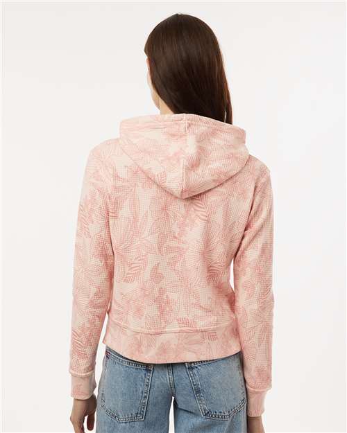 MV Sport W24105 Women's Maddie Floral Print Hooded Sweatshirt - Cameo Pink - model back