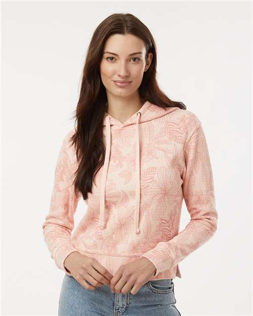 MV Sport W24105 Women's Maddie Floral Print Hooded Sweatshirt - Cameo Pink - model front
