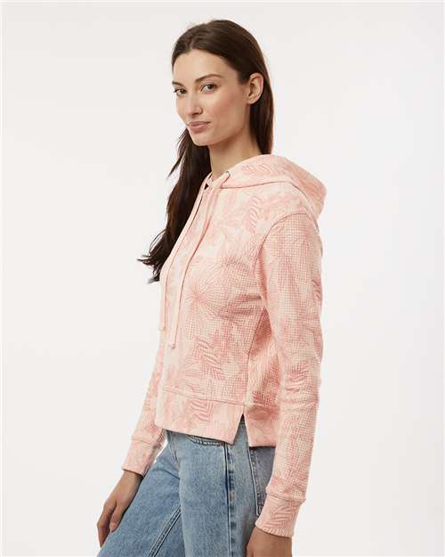 MV Sport W24105 Women's Maddie Floral Print Hooded Sweatshirt - Cameo Pink - model side