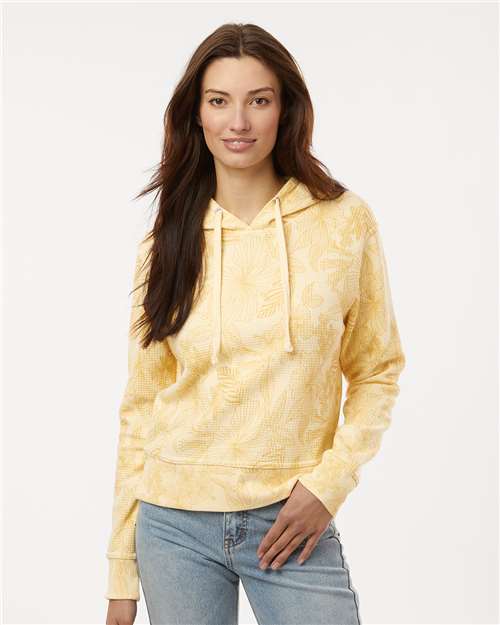 MV Sport W24105 Women's Maddie Floral Print Hooded Sweatshirt - Sun Ray - model front