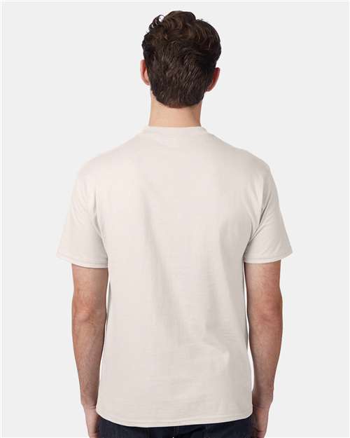 Hanes 5190 Men's Beefy-T Pocket T-Shirt - Natural - model back