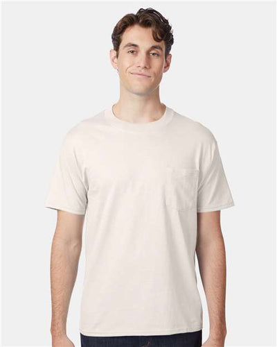 Hanes 5190 Men's Beefy-T Pocket T-Shirt - Natural - model front