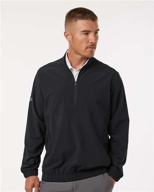 Adidas A705 Men's Stretch Woven Half-Zip Pullover - Black - model front