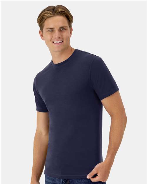 Hanes 4873 Unisex Cool DRI Cotton Touch T-Shirt - Athletic Navy - model side