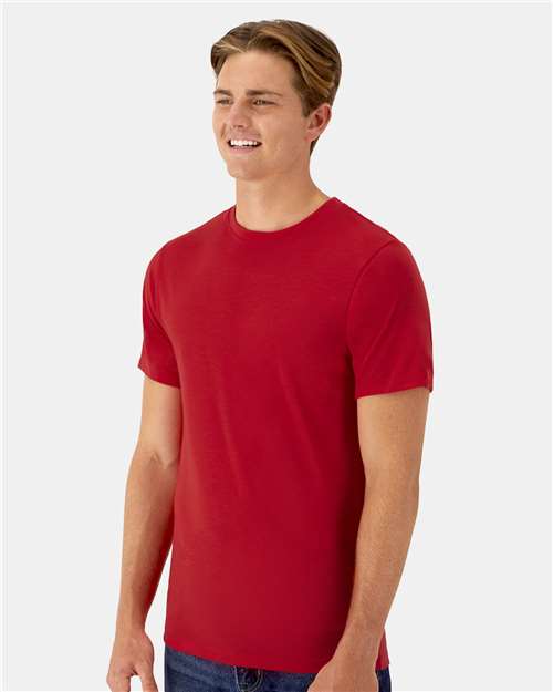 Hanes 4873 Unisex Cool DRI Cotton Touch T-Shirt - Athletic Red - model side