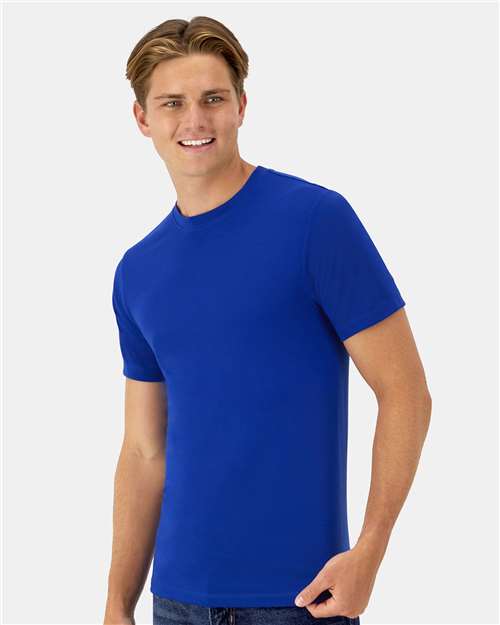 Hanes 4873 Unisex Cool DRI Cotton Touch T-Shirt - Athletic Royal - model side