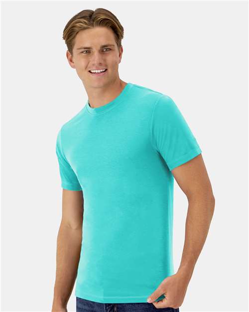 Hanes 4873 Unisex Cool DRI Cotton Touch T-Shirt - Athletic Teal - model side