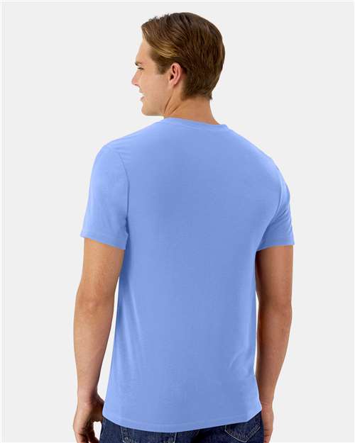 Hanes 4873 Unisex Cool DRI Cotton Touch T-Shirt - Carolina Blue - model back