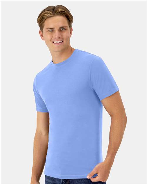 Hanes 4873 Unisex Cool DRI Cotton Touch T-Shirt - Carolina Blue - model side