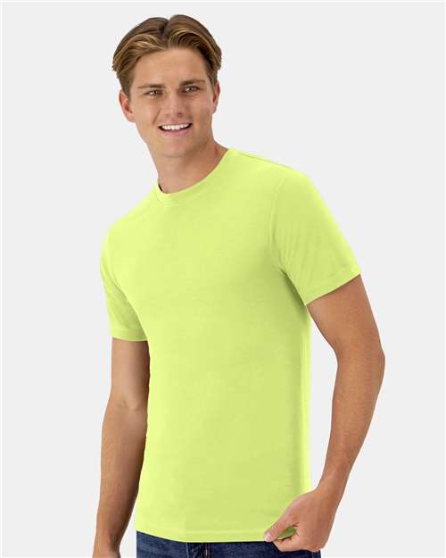 Hanes 4873 Unisex Cool DRI Cotton Touch T-Shirt - Safety Green - model side