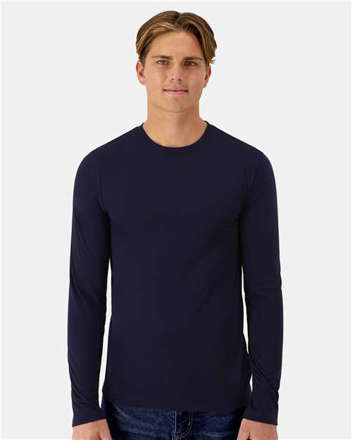 Hanes 484L Unisex Cool DRI Cotton Touch Long Sleeve T-Shirt - Athletic Navy - model front