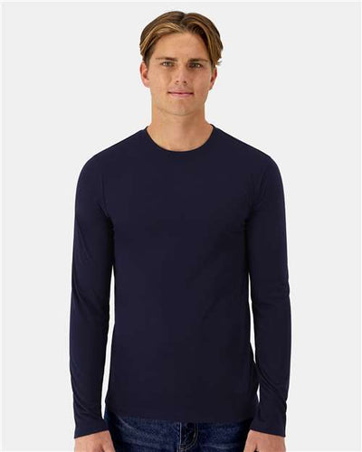 Hanes 484L Unisex Cool DRI Cotton Touch Long Sleeve T-Shirt - Athletic Navy - model front