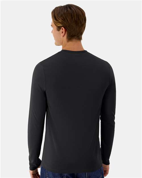 Hanes 484L Unisex Cool DRI Cotton Touch Long Sleeve T-Shirt - Black - model back