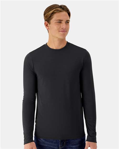 Hanes 484L Unisex Cool DRI Cotton Touch Long Sleeve T-Shirt - Black - model front