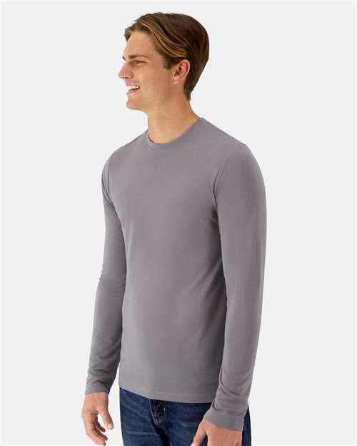 Hanes 484L Unisex Cool DRI Cotton Touch Long Sleeve T-Shirt - Graphite - model side