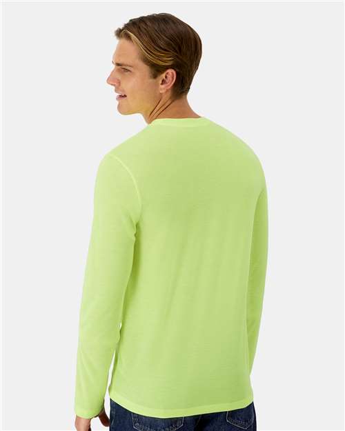 Hanes 484L Unisex Cool DRI Cotton Touch Long Sleeve T-Shirt - Safety Green - model back