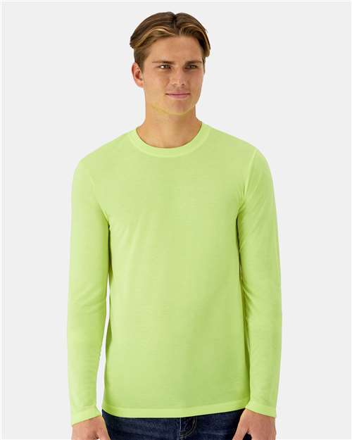 Hanes 484L Unisex Cool DRI Cotton Touch Long Sleeve T-Shirt - Safety Green - model front
