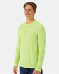 Hanes 484L Unisex Cool DRI Cotton Touch Long Sleeve T-Shirt - Safety Green - model side