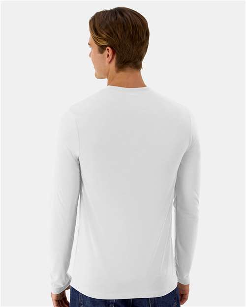 Hanes 484L Unisex Cool DRI Cotton Touch Long Sleeve T-Shirt - White - model back