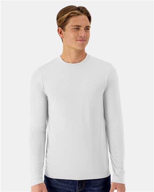 Hanes 484L Unisex Cool DRI Cotton Touch Long Sleeve T-Shirt - White - model front
