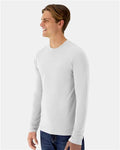 Hanes 484L Unisex Cool DRI Cotton Touch Long Sleeve T-Shirt - White - model side