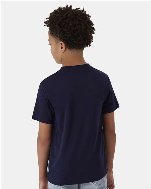 Hanes 484Y Youth Cool DRI Cotton Touch T-Shirt - Athletic Navy - model back