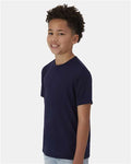 Hanes 484Y Youth Cool DRI Cotton Touch T-Shirt - Athletic Navy - model side