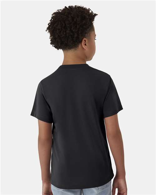 Hanes 484Y Youth Cool DRI Cotton Touch T-Shirt - Black - model back