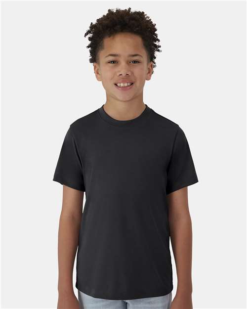 Hanes 484Y Youth Cool DRI Cotton Touch T-Shirt - Black - model front