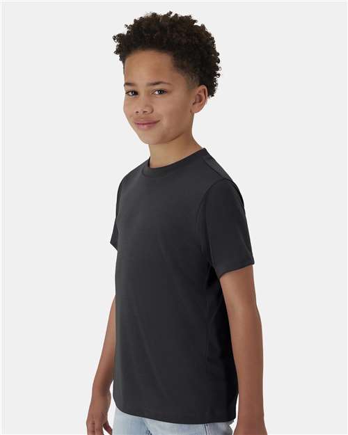 Hanes 484Y Youth Cool DRI Cotton Touch T-Shirt - Black - model side