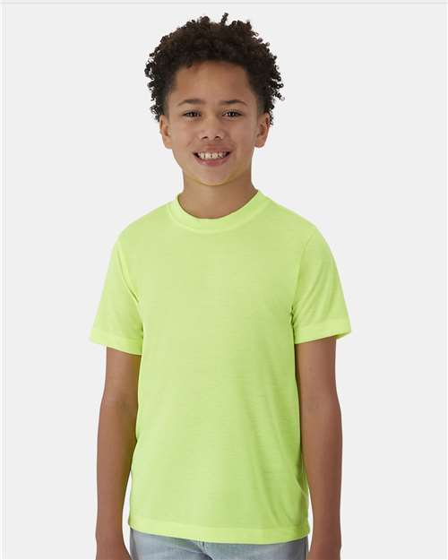 Hanes 484Y Youth Cool DRI Cotton Touch T-Shirt - Safety Green - model front