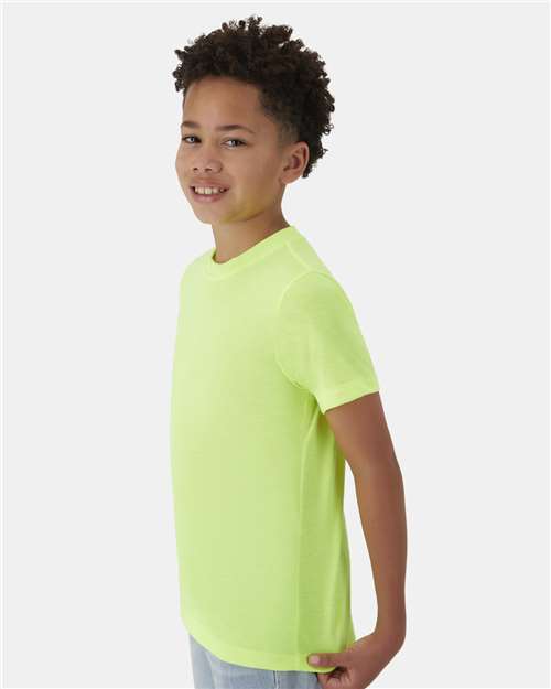 Hanes 484Y Youth Cool DRI Cotton Touch T-Shirt - Safety Green - model side