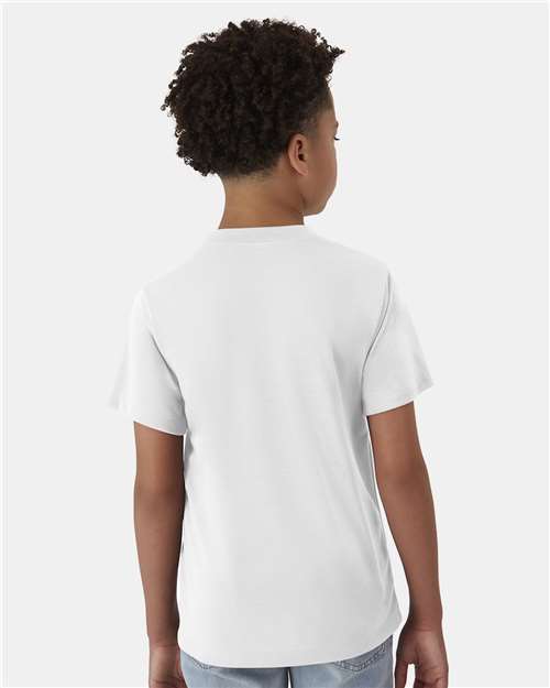 Hanes 484Y Youth Cool DRI Cotton Touch T-Shirt - White - model back