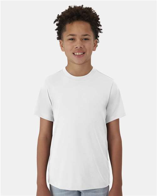 Hanes 484Y Youth Cool DRI Cotton Touch T-Shirt - White - model front