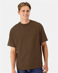 Hanes 5180R Unisex Beefy-T Retro Street T-Shirt - Army Brown - model front