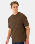 Hanes 5180R Unisex Beefy-T Retro Street T-Shirt - Army Brown - model side