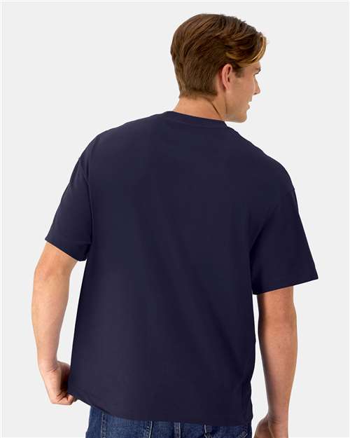Hanes 5180R Unisex Beefy-T Retro Street T-Shirt - Athletic Navy - model back