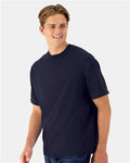 Hanes 5180R Unisex Beefy-T Retro Street T-Shirt - Athletic Navy - model side