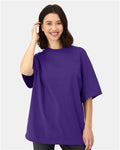 Hanes 5180R Unisex Beefy-T Retro Street T-Shirt - Athletic Purple - model front