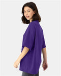 Hanes 5180R Unisex Beefy-T Retro Street T-Shirt - Athletic Purple - model side
