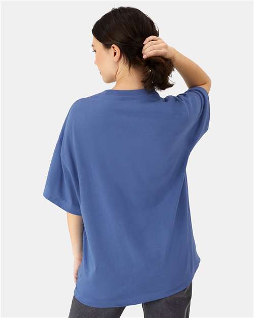 Hanes 5180R Unisex Beefy-T Retro Street T-Shirt - Denim Blue - model back