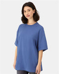 Hanes 5180R Unisex Beefy-T Retro Street T-Shirt - Denim Blue - model side