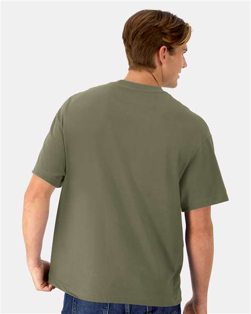 Hanes 5180R Unisex Beefy-T Retro Street T-Shirt - Fatigue Green - model back
