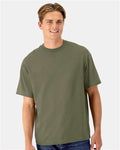 Hanes 5180R Unisex Beefy-T Retro Street T-Shirt - Fatigue Green - model front