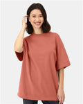 Hanes 5180R Unisex Beefy-T Retro Street T-Shirt - Picante Pink - model front