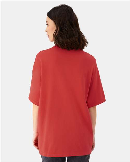 Hanes 5180R Unisex Beefy-T Retro Street T-Shirt - Poppy Red - model back