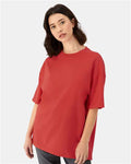Hanes 5180R Unisex Beefy-T Retro Street T-Shirt - Poppy Red - model front