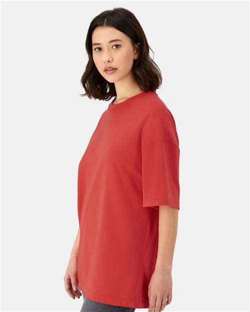 Hanes 5180R Unisex Beefy-T Retro Street T-Shirt - Poppy Red - model side