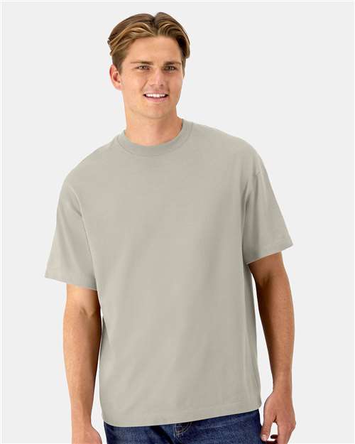 Hanes 5180R Unisex Beefy-T Retro Street T-Shirt - Sand - model front